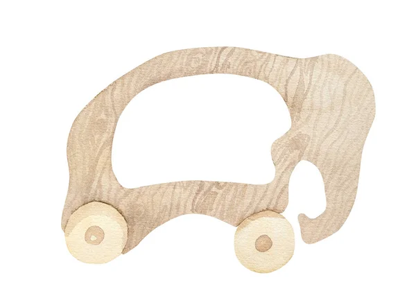 Lehrreicher Spielzeugelefant Aus Holz Mit Rädern Für Kleinkind Aquarellmalerei Öko — Stockfoto