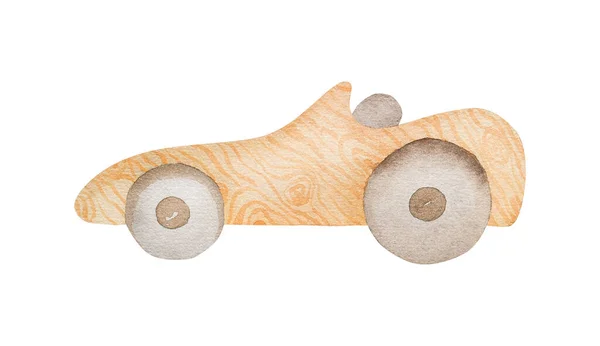 Watercolor Wooden Toy Car Infant Baby Automobile Eco Natural Material — Stock Photo, Image