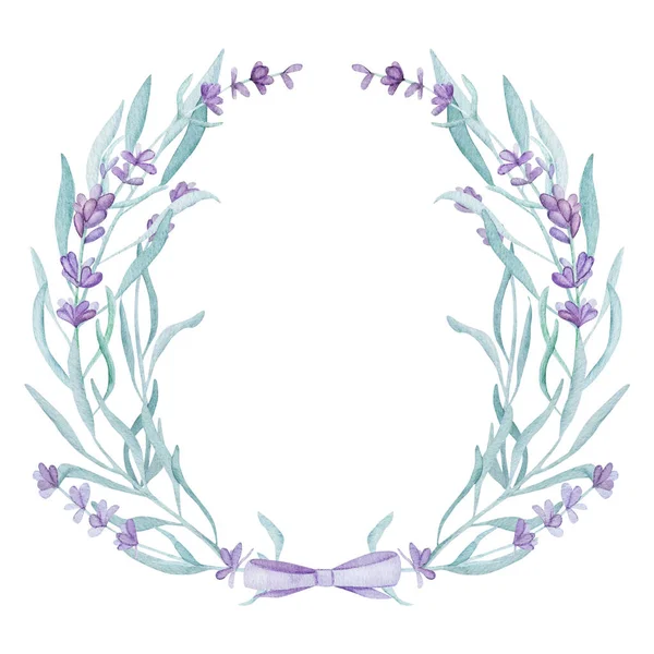 Beautiful Lavender Provence Wreath Text Watercolor Illustration Postcard Design Tender — стоковое фото