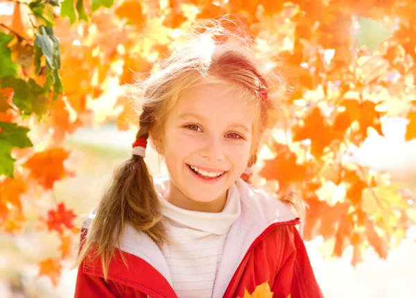 Jesienny Portret Uroczej Dziewczynki Rasy Białej — Zdjęcie stockowe