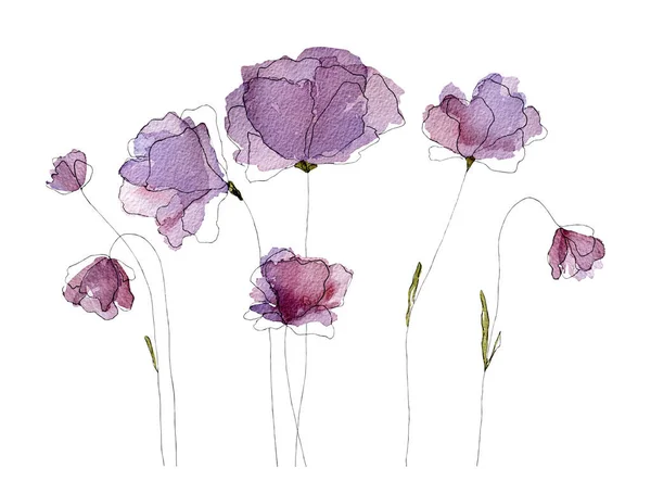 Акварель Весенние Летние Цветы Цветут Нежный Фиолетовый Цветочный Букет Украшения — стоковое фото