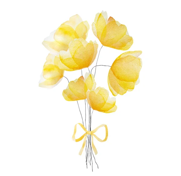 Watercolor Spring Summer Flowers Blossom Tender Yellow Floral Bouquet Decoration — Stock Photo, Image