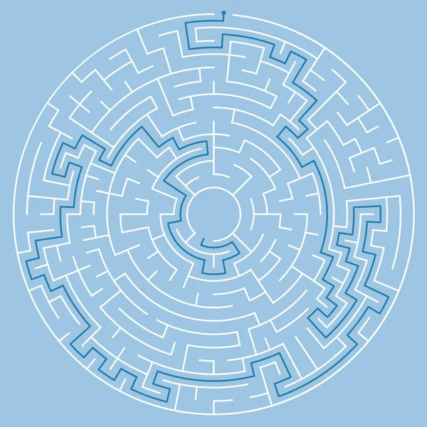 Vektorový Kruh Bludiště Izolované Modrém Pozadí Vzdělávání Logické Hry Labyrint — Stockový vektor