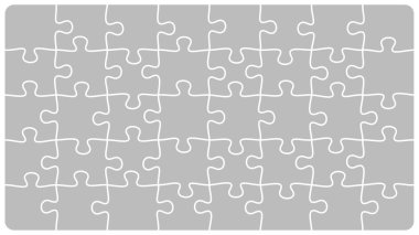 Beyaz arka plan üzerinde izole siyah beyaz puzzle parçaları kümesi. Vektör çizim