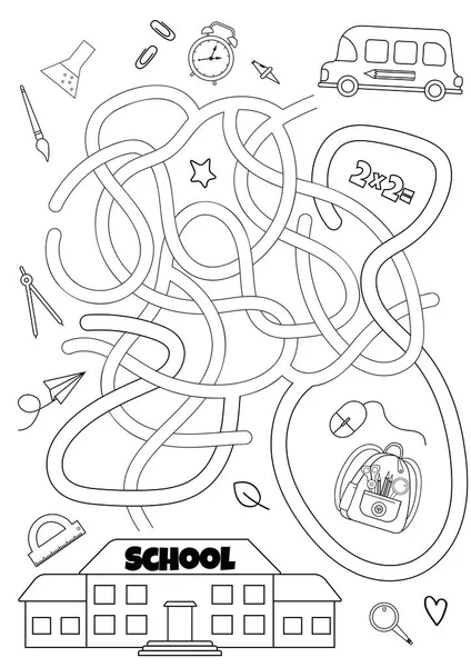 Vektor Labyrint Isoleret Hvid Baggrund Hjælp Skolebussen Skole Uddannelse Logik – Stock-vektor