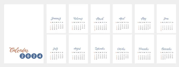 Kalender Für Das Jahr 2024 Mit Einfacher Grafik Für Die — Stockfoto
