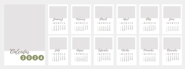 Векторный Календарь 2024 Год Простой Графикой Офисного Планирования Месяцами Неделями — стоковый вектор