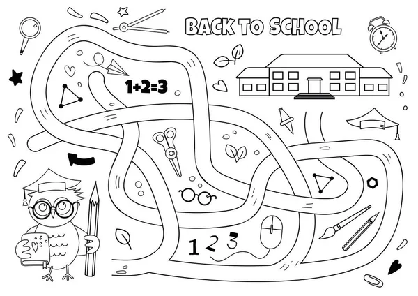 Vektor Labyrint Malebog Isoleret Hvid Baggrund Hjælp Uglen Skole Uddannelse – Stock-vektor