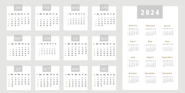Векторний Календар 2024 Рік Дизайн Простою Графікою Офісного Планування Місяцями — стоковий вектор