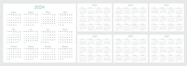 2024 2025 2026 2027 2028 2029 2030 Років Календар Тиждень — стоковий вектор
