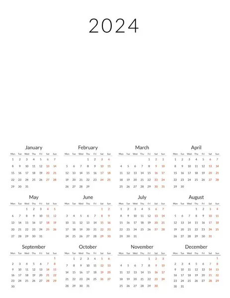 Plantilla Calendario 2024 Con Lugar Para Tus Fotos — Foto de Stock