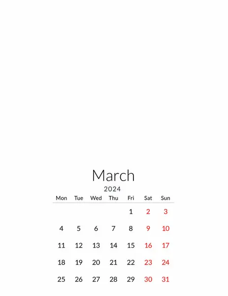 Kalendervorlage März 2024 Mit Einem Platz Für Ihre Fotos — Stockfoto