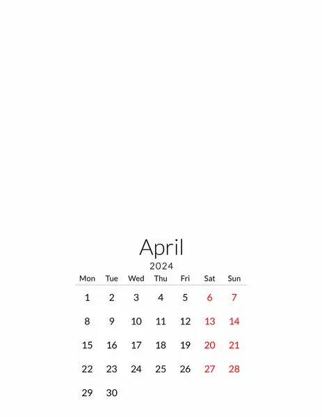Plantilla Calendario Abril 2024 Con Lugar Para Sus Fotos — Foto de Stock