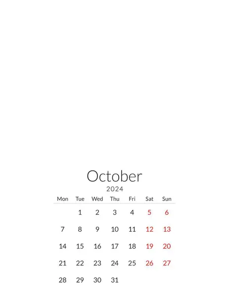Październik 2024 Szablon Kalendarza Miejscem Zdjęcia — Zdjęcie stockowe