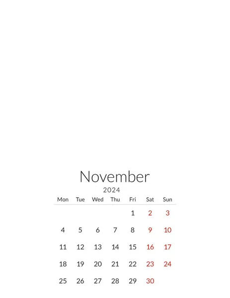11月2024 カレンダーテンプレート あなたの写真のための場所 — ストック写真