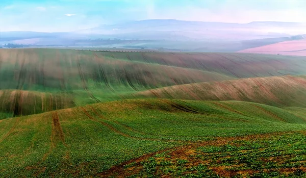 Top View Sunshine Tillage Fields Big Slopes Moravian Land — Stock Photo, Image