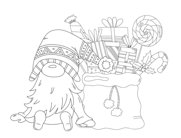 Santas New Year Bag Filled Gifts Candies Christmas Gnome Make — Stock Vector