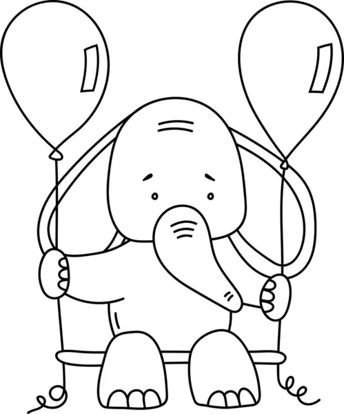 Coloring Page Features Cute Drawn Elephant Swinging Balloons Perfect Childrens — Stock Vector