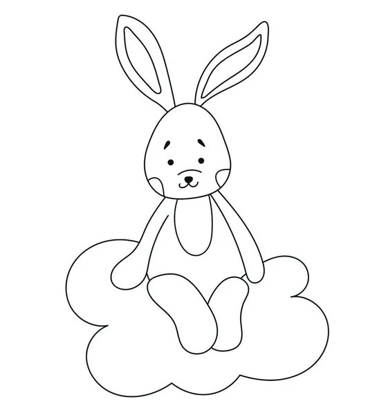 Раскрашивание Страницы Детей Помощью Кролика Сидящего Облаке Идеально Подходит Детей — стоковый вектор