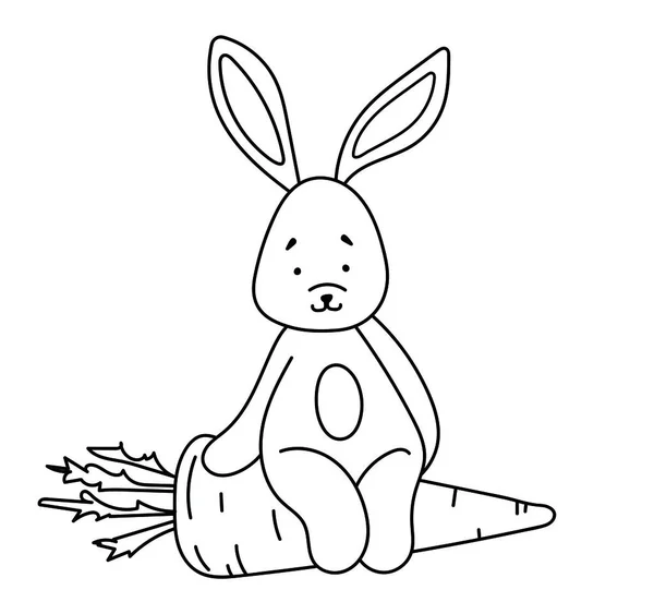 Раскраска Страницы Детей Участием Кролика Сидящего Большой Морковке Идеально Подходит — стоковый вектор