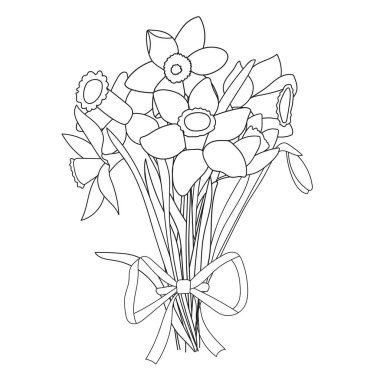 Çocuklar için el yapımı nergis çiçeği boyama sayfası yazdırmak için uygun siyah ve beyaz vektör ilüstrasyonudur