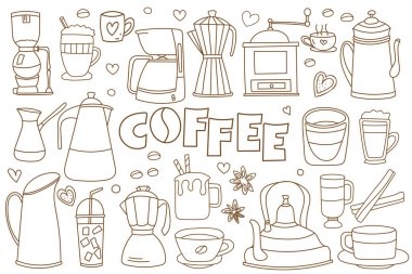 Kahve temasına karalamalar, kahve fincanları ve kahve makinelerinin strese karşı boyama resimleri, vesaire, imajımı ortaya koy.
