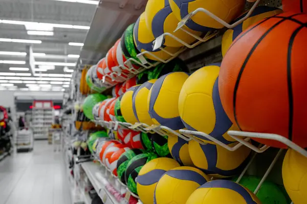 Supermarket Aisles Brim Goods Including Rows Balls — Stok Foto