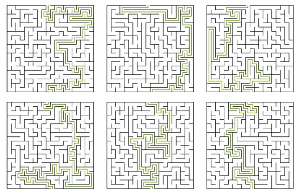 Labyrinth Puzzle Kids Features Square Mazes — Stock Vector