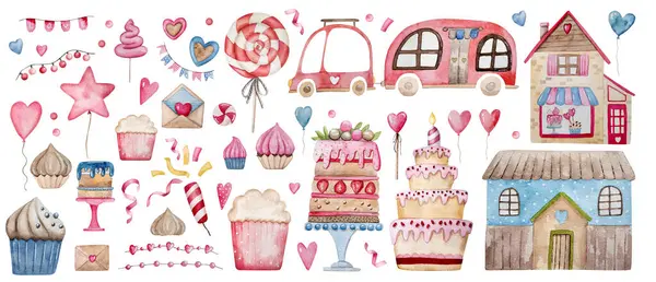 Valentines Day Clipart Set Includes Gifts Hearts Sweets Etc Hand — Stock Photo, Image