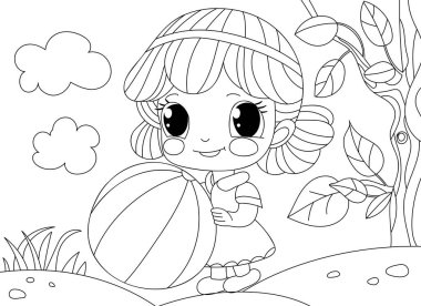 Çocuklar için top boyama kitabı olan bir kız öğrenciler için sayfa boyamasıdır.