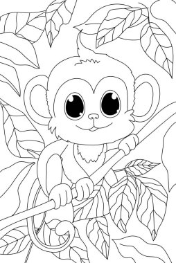 Anaokulları için maymun boyama kitabı sayfası eğlenceli bir etkinliktir