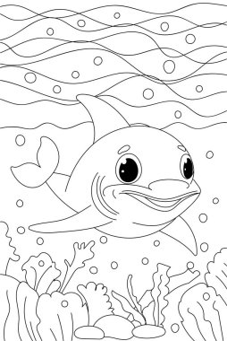 Anaokulları için Deniz Boyama Kitabı Sayfası Eğlenceli Bir Etkinliktir