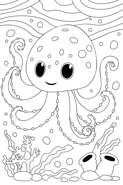 Octopus Kleurboek Voor Kinderen Functies Pagina Ontworpen Voor Kleuters Onderwaterwereld — Stockvector