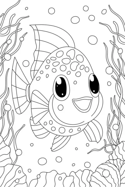 Disegno Colorare Bambini Caratteristiche Pesce Divertente Libro Colorare Creativo — Vettoriale Stock