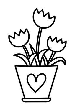 En Küçük Olanlar İçin Kalın Çizgilerle Boyama, Bir Çömlek Rengi Sayfasında Çiçekler