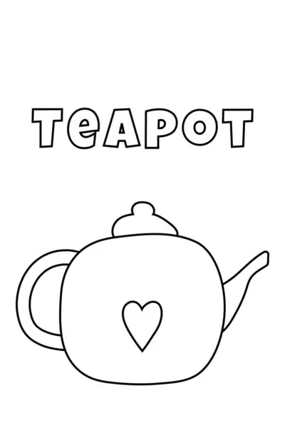 小杯茶壶着色页用厚重的线条着色 — 图库矢量图片