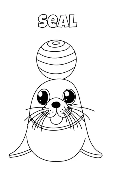 Seal Coloring Page Kids Creative Book Coloring Seal Plays Ball — Stock Vector