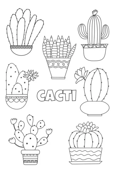 Illustrazioni Del Set Cactus Colorazione Sono Perfette Creatività Dei Bambini — Vettoriale Stock