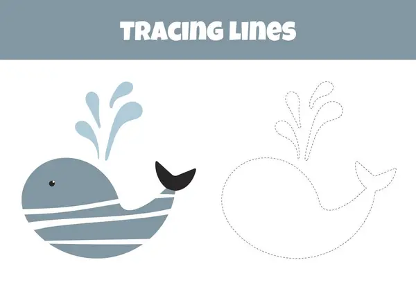 Outline Whale Foglio Lavoro Tracciare Linee Progettate Bambini Età Prescolare — Vettoriale Stock