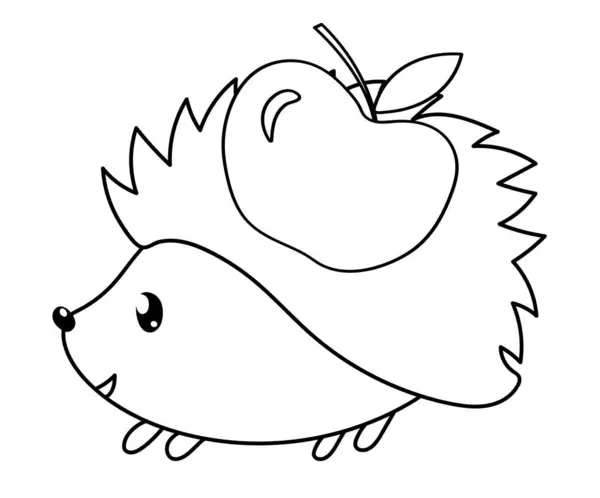 Coloring Page Little Ones Features Hedgehog Carrying Apple — Stock Vector