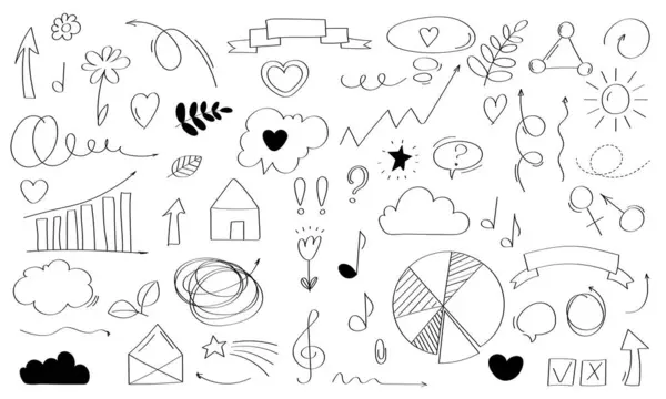 Establecer Doodles Flechas Garabatos Así Sucesivamente Representar Imagen Artística — Vector de stock