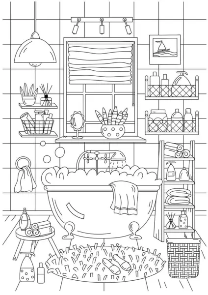 Desenho Para Colorir Casa Banho Livro Adulto Crianças Livro Para — Vetor de Stock