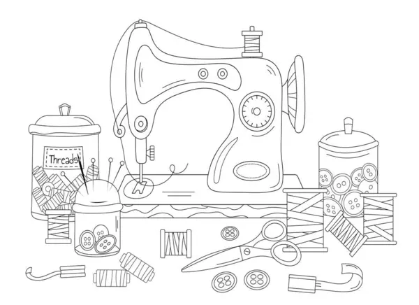 Раскраска Страницы Швейная Машина Раскраска Взрослых Детей — стоковый вектор