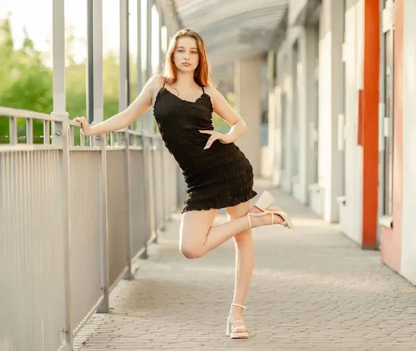 Young Girl Poses Fashion Style Street Dress - Stock-foto # 