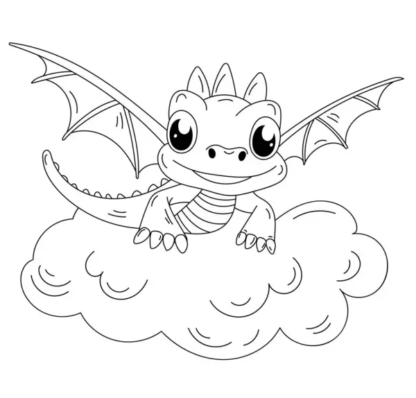 Coloring Page Kids Cute Dragon Coloring Book Engaging Activity Young - Stok Vektor