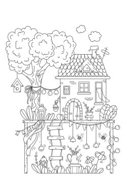 Coloring Page Cute Cottage In The Garden Is A Fun Activity For Both Adults And Children