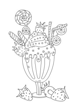 Renklendirme Sayfası - Bol Dekorasyonlu Çilekli Milkshake Yetişkin Stres Karşıtı Renklendirme Etkinliği