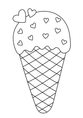 Renklendirme Sayfası Özellikleri Güzelce dekore edilmiş Dondurma Bir Kupada, Bir Yetişkin Anti-Stres Renklendirme Etkinliği