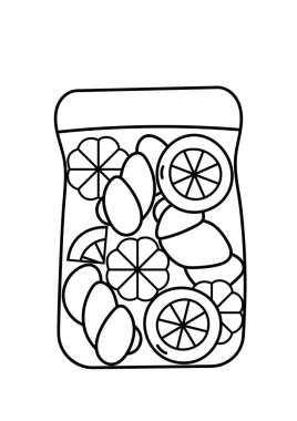 Bir kavanozda midillilerin ve şekerlemelerin olduğu Boyama Sayfası Yetişkin Stres Karşıtı Etkinliktir