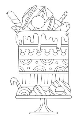 Boyama Sayfasında hem yetişkinler hem de çocuklar için stresli bir din olarak zenginleştirilmiş bir pasta servisi yer alıyor.
